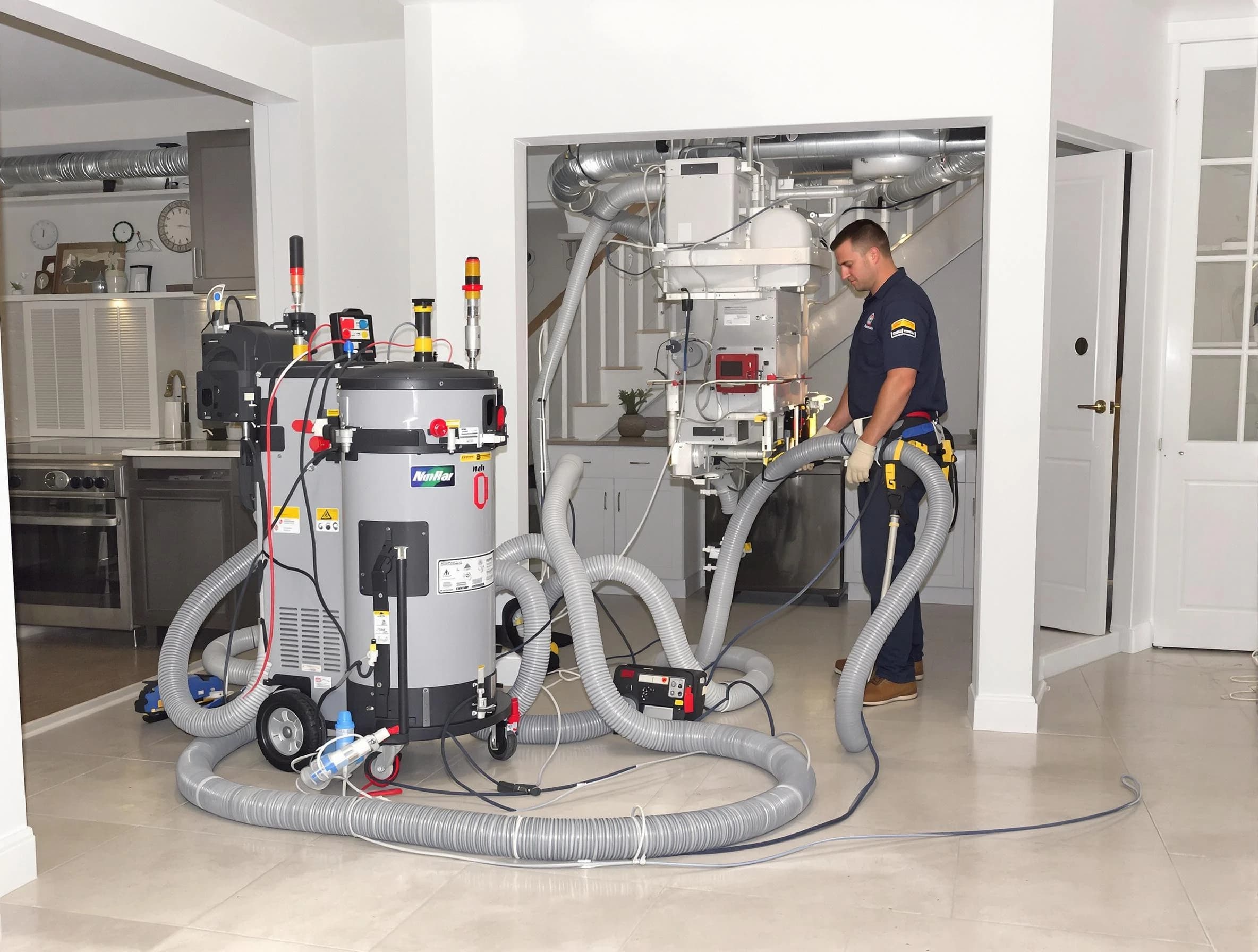 Senoia Air Duct Cleaning technician operating negative pressure cleaning equipment for thorough duct maintenance in Senoia