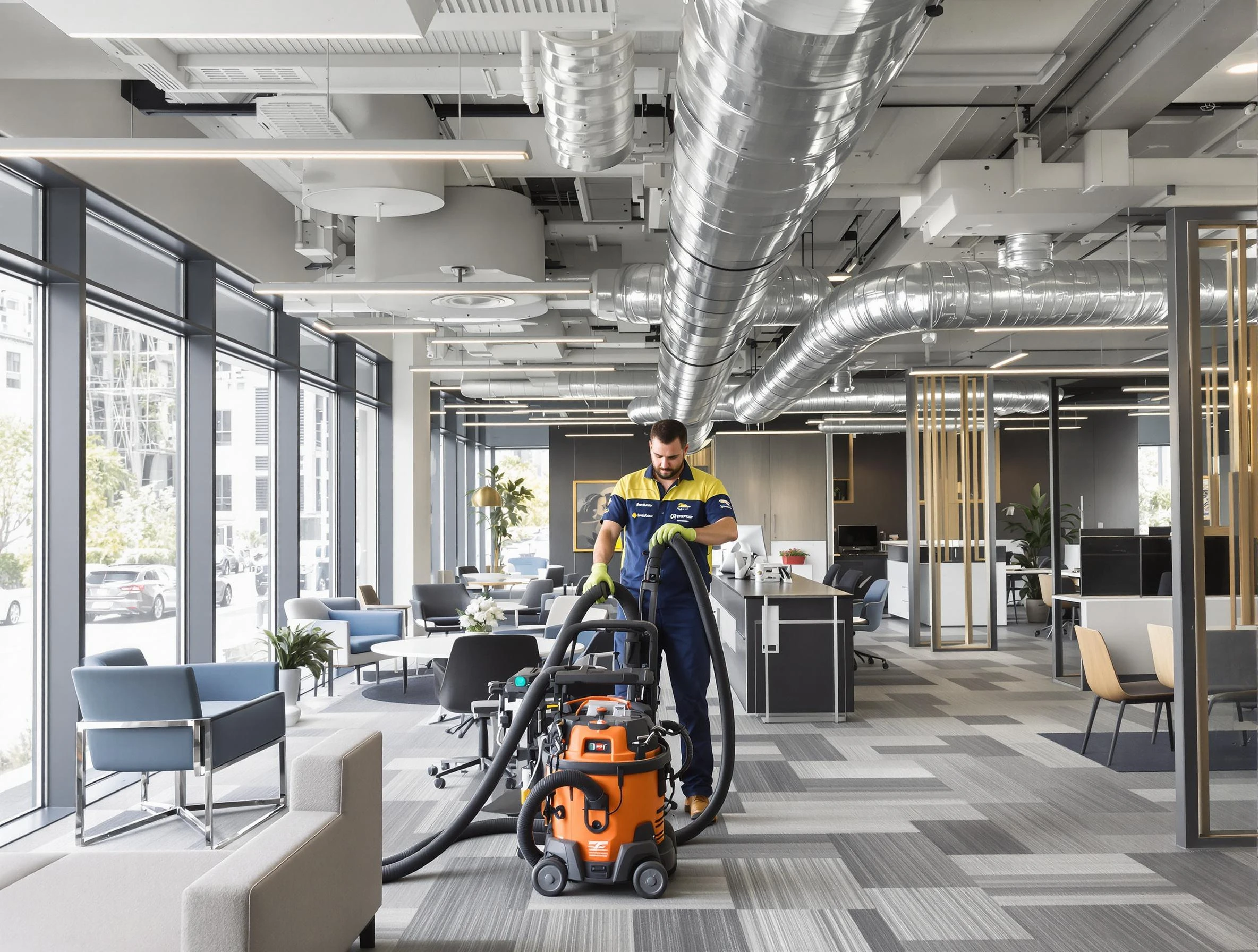 Senoia Air Duct Cleaning team performing thorough commercial duct cleaning at a Senoia business center